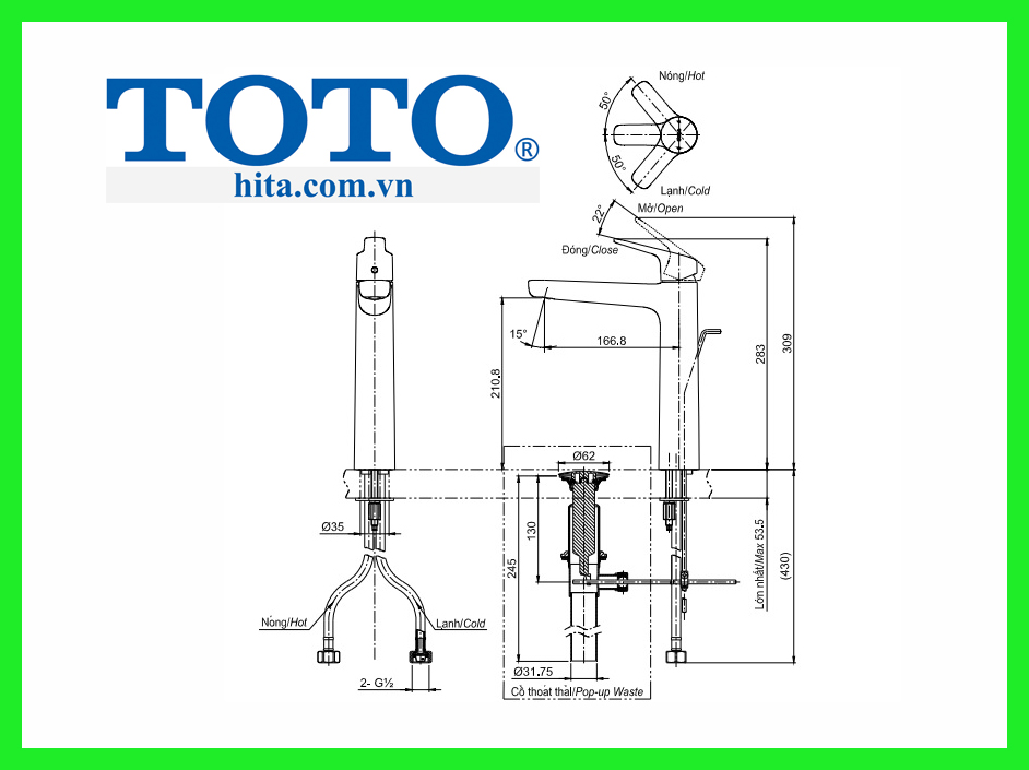 Vòi chậu Toto TLG03305V bản vẽ