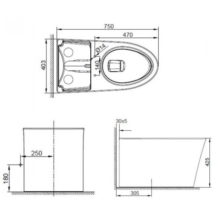 Bản vẽ kỹ thuật bồn cầu 1 khối Studio S WP-3232 American Standard