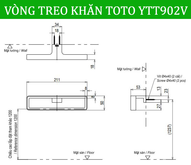 VÒNG TREO KHĂN TOTO YTT902V