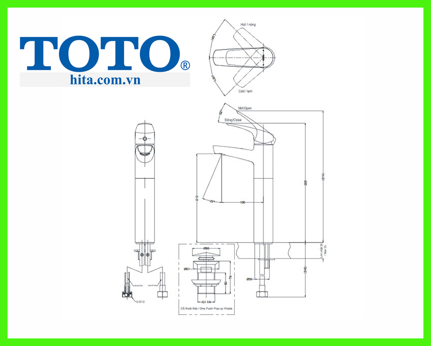 Vòi chậu Toto TVLM106CR bản vẽ