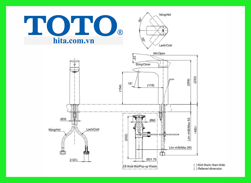 Vòi chậu Toto TLG04304V bản vẽ