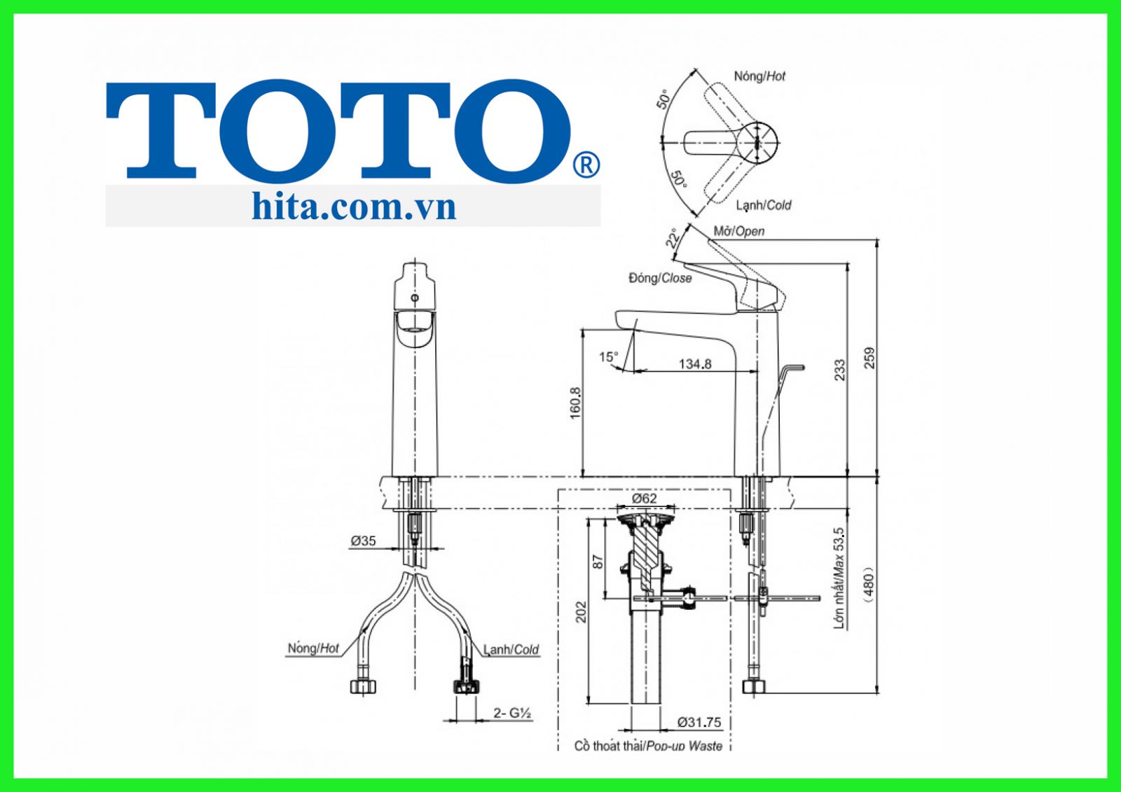 Vòi chậu Toto TLG03303V bản vẽ