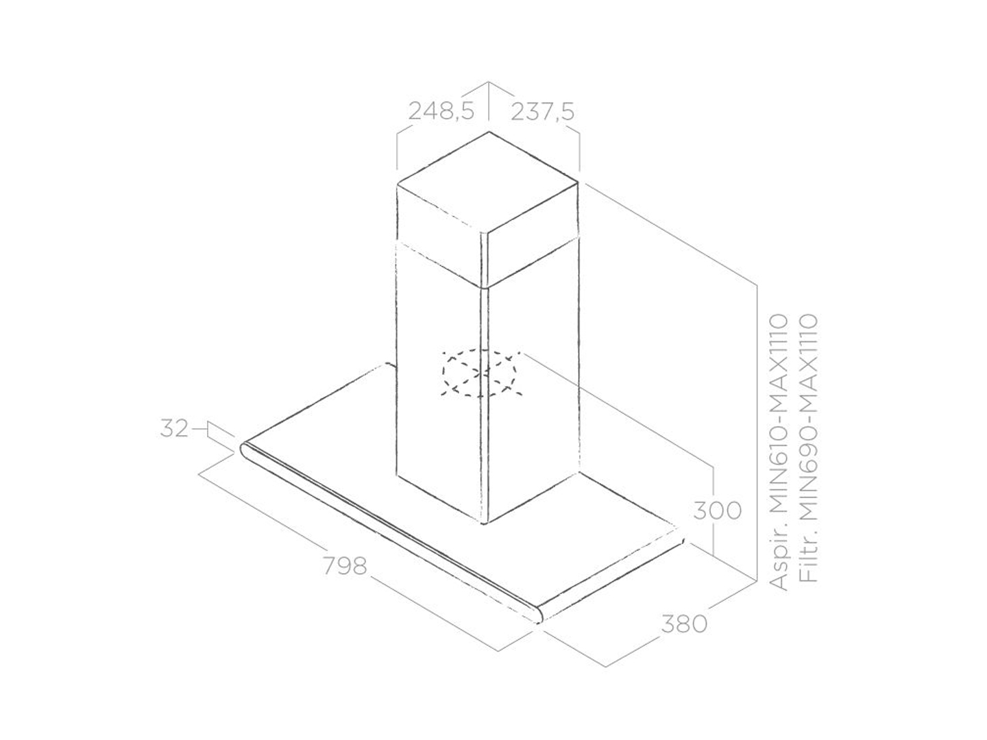 Bản vẽ kỹ thuật máy hút mùi áp tường ELICA GALAXY BLIX/A/80