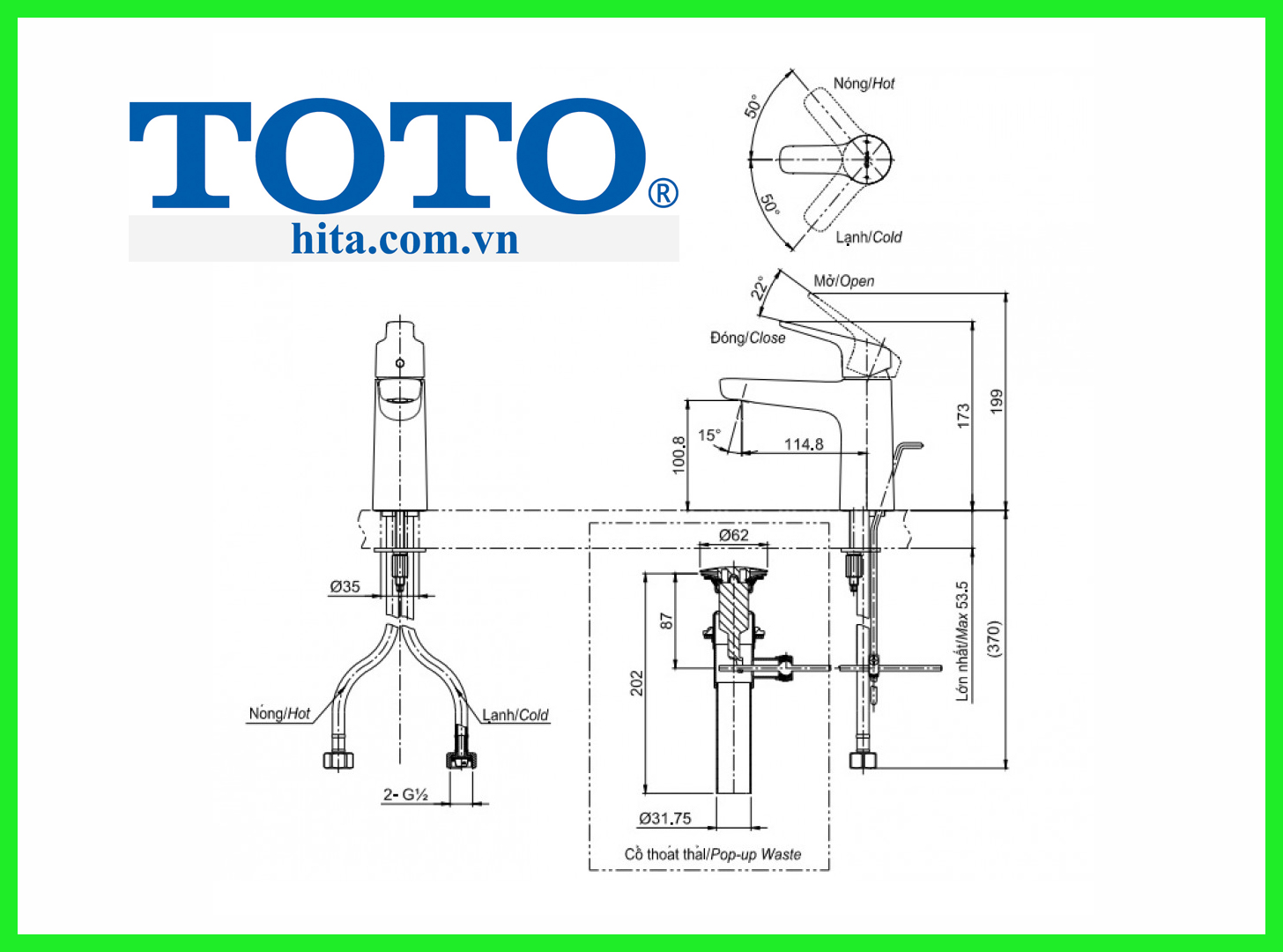 Vòi chậu Toto TLG03301V bản vẽ