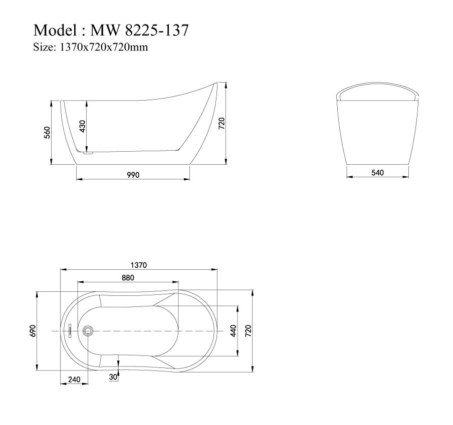 Bản Vẽ Kỹ Thuật Bồn Tắm MOWOEN MW8225-137